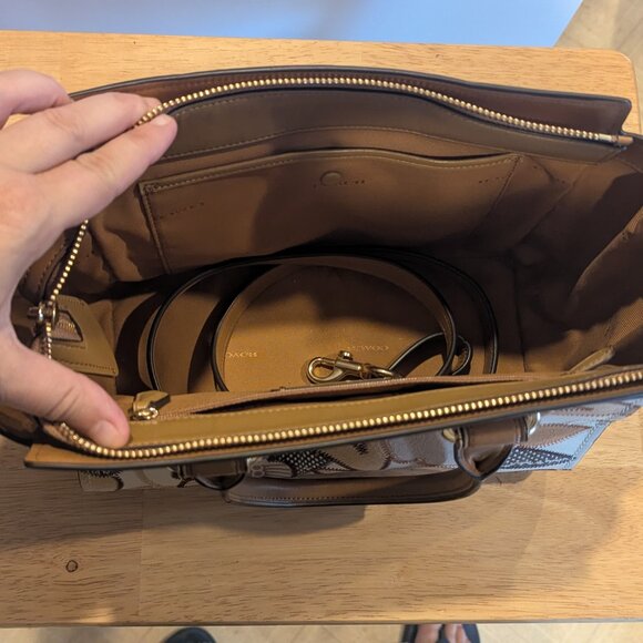 NWT Coach Swagger Medium Satchel with Patchwork Tea Rose Floral Applique Beige - Picture 7 of 9